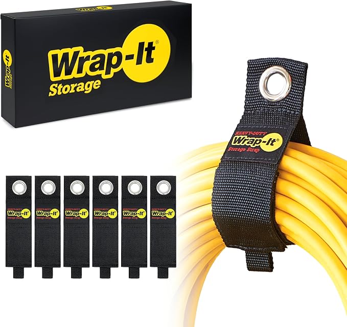 Wrap-It Storage Heavy-Duty Storage Straps 6 Pack in black with metal grommets