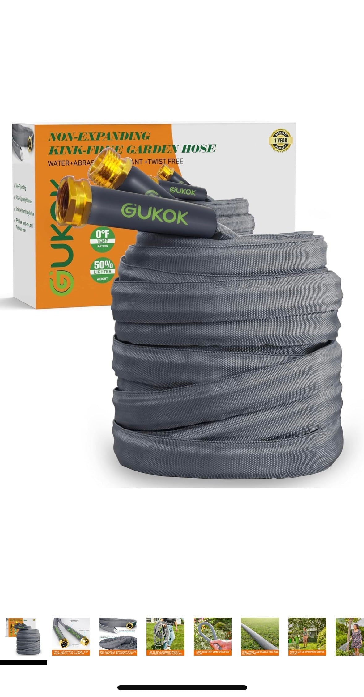 2024 Upgraded Non-Expanding Garden Hose 50ft,Flexible Ultra-Light Water Hose, Burst-Resistant, Lead-Free, Anti-Kink, High-Pressure, Ideal for All-Season Use