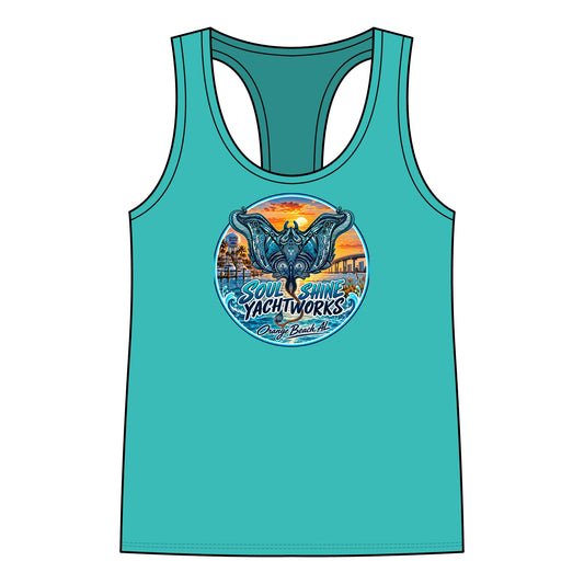Soul Shine Yachtworks OB Sunset Racerback Tank — Coastal Manta Graphic