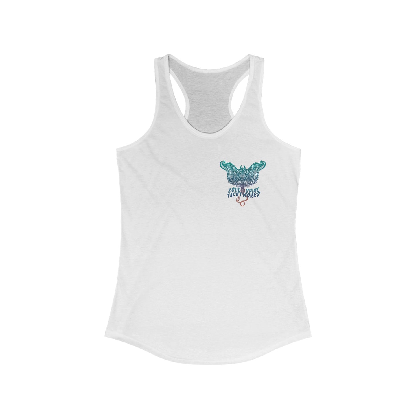Women’s Ideal Racerback Tank - Soul Shine YachtWorks Graphic Tank Top, Summer Fashion, Beachwear, Gifts for Her, Casual Tops