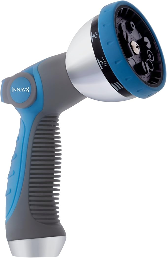 INNAV8 Garden Hose Nozzle Heavy Duty in blue and grey with 10 spray settings