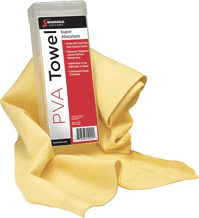 Shurhold 220 PVA Super Absorbent Drying Towel in yellow with storage container