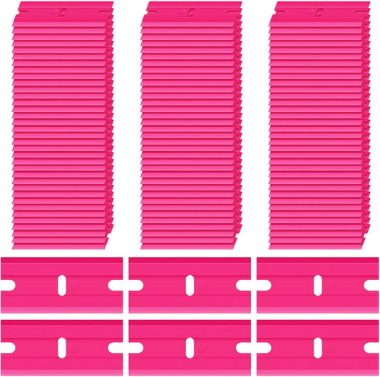 Honoson Plastic Razor Blade Scraper Blades Plastic Scraper Tools Double Edge Razor Blades with a Tip Slot Edge Blades for Removing Decals, Stickers, Cleaning Window Glass (Pink)