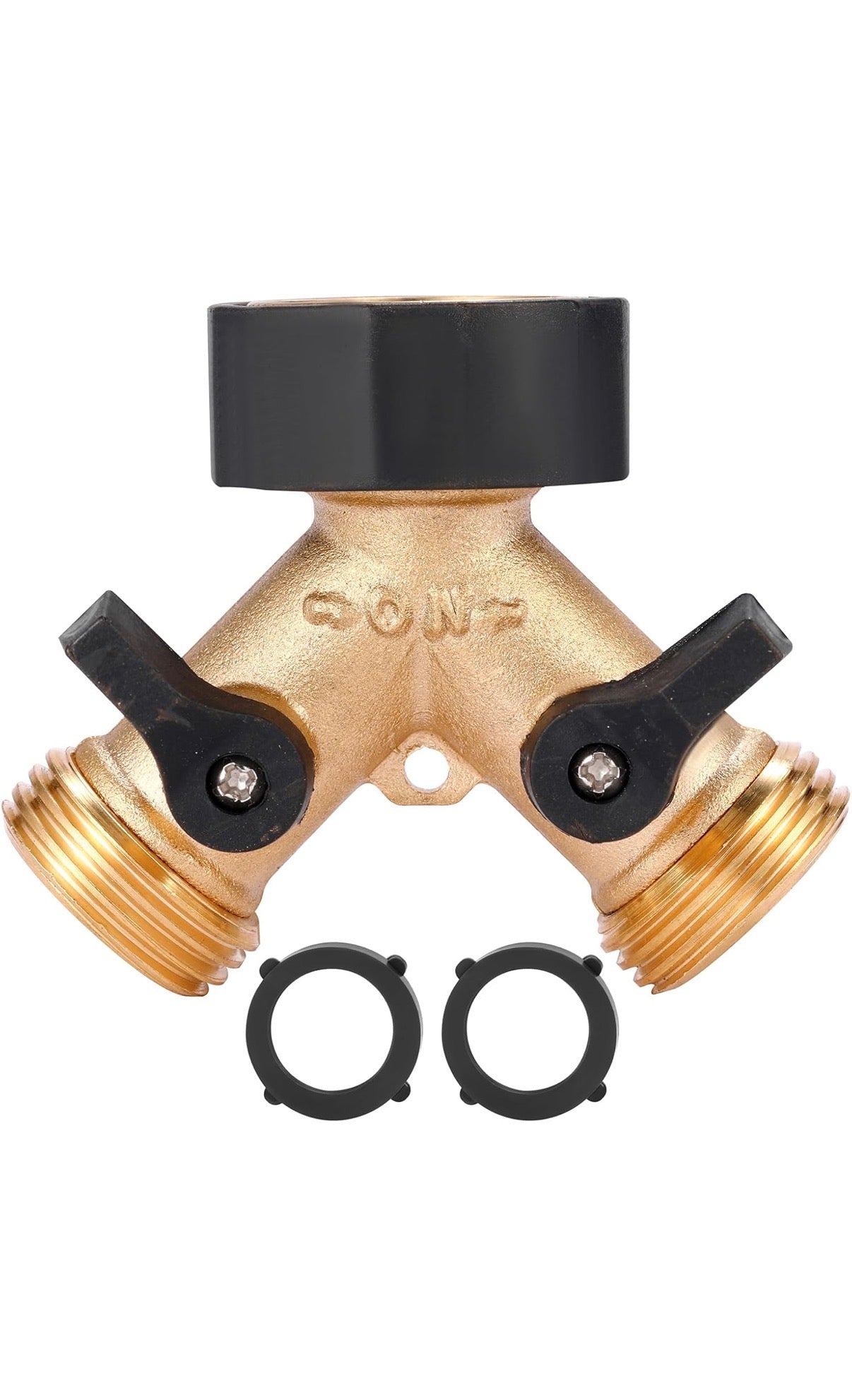 Garden Hose Splitter 2 Way Heavy Duty, Y Connector Brass Garden Hose Adapter, Hose Bib Splitter with 2 Extra Rubber Washers