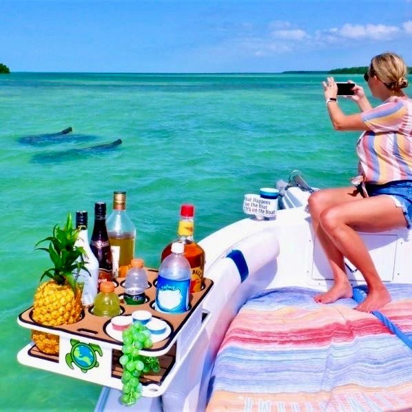 Docktail Boat Table Caddy with Adjustable Rod Holder Mount