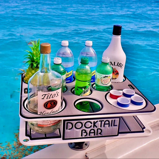 Docktail Boat Table Caddy with Adjustable Rod Holder Mount
