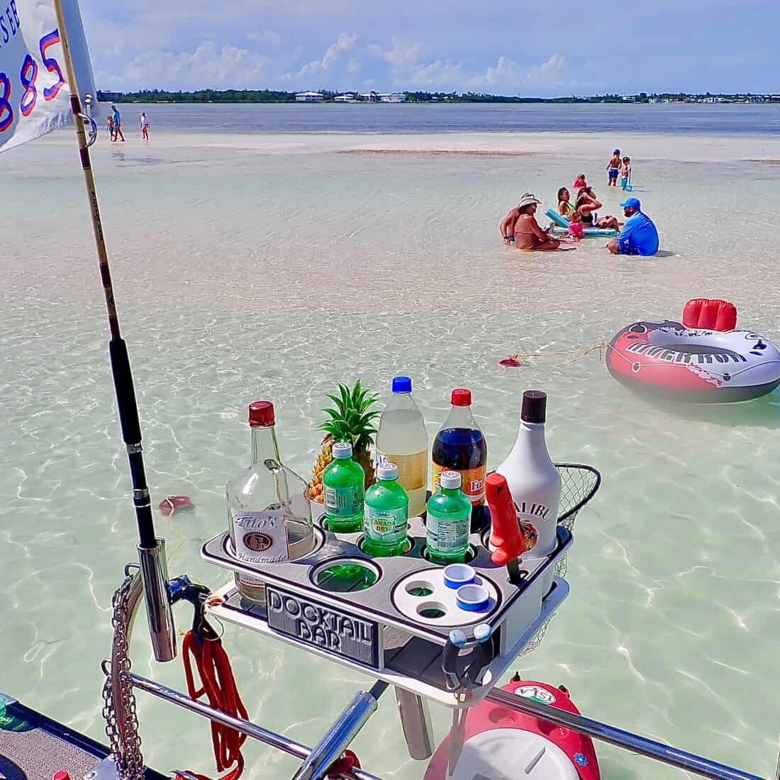 Docktail Boat Table Caddy with Adjustable Rod Holder Mount