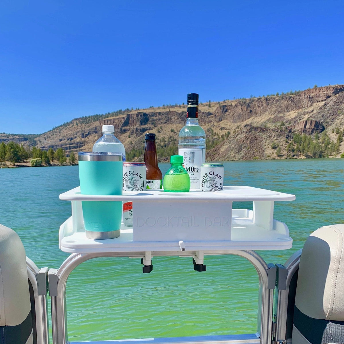 Docktail Boat Table Caddy with Pontoon Rail Mount