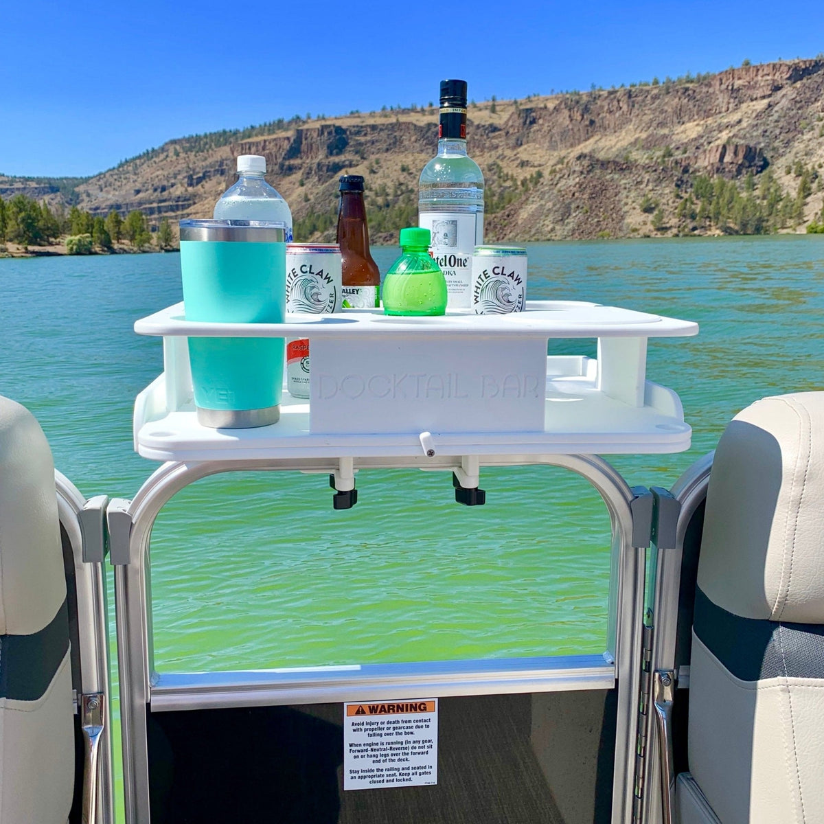 Docktail Boat Table Caddy with Pontoon Rail Mount