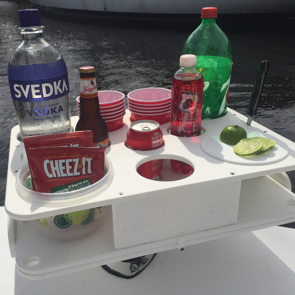 Docktail Boat Table Caddy & Bait Table with Rod Holder Mount