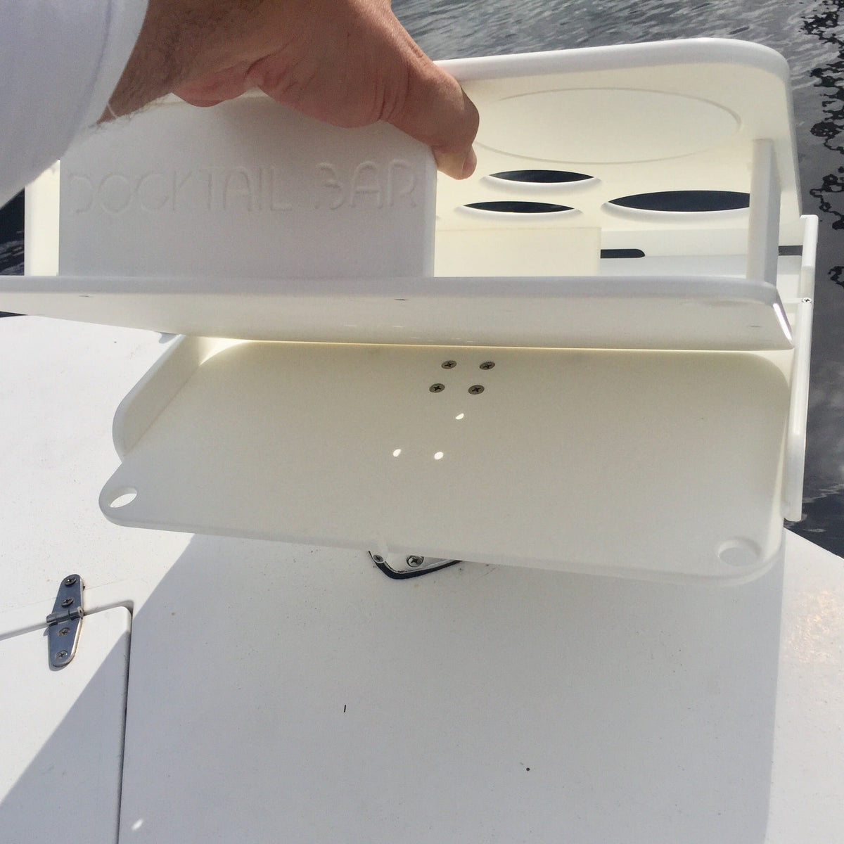 Docktail Boat Table Caddy & Bait Table with Rod Holder Mount