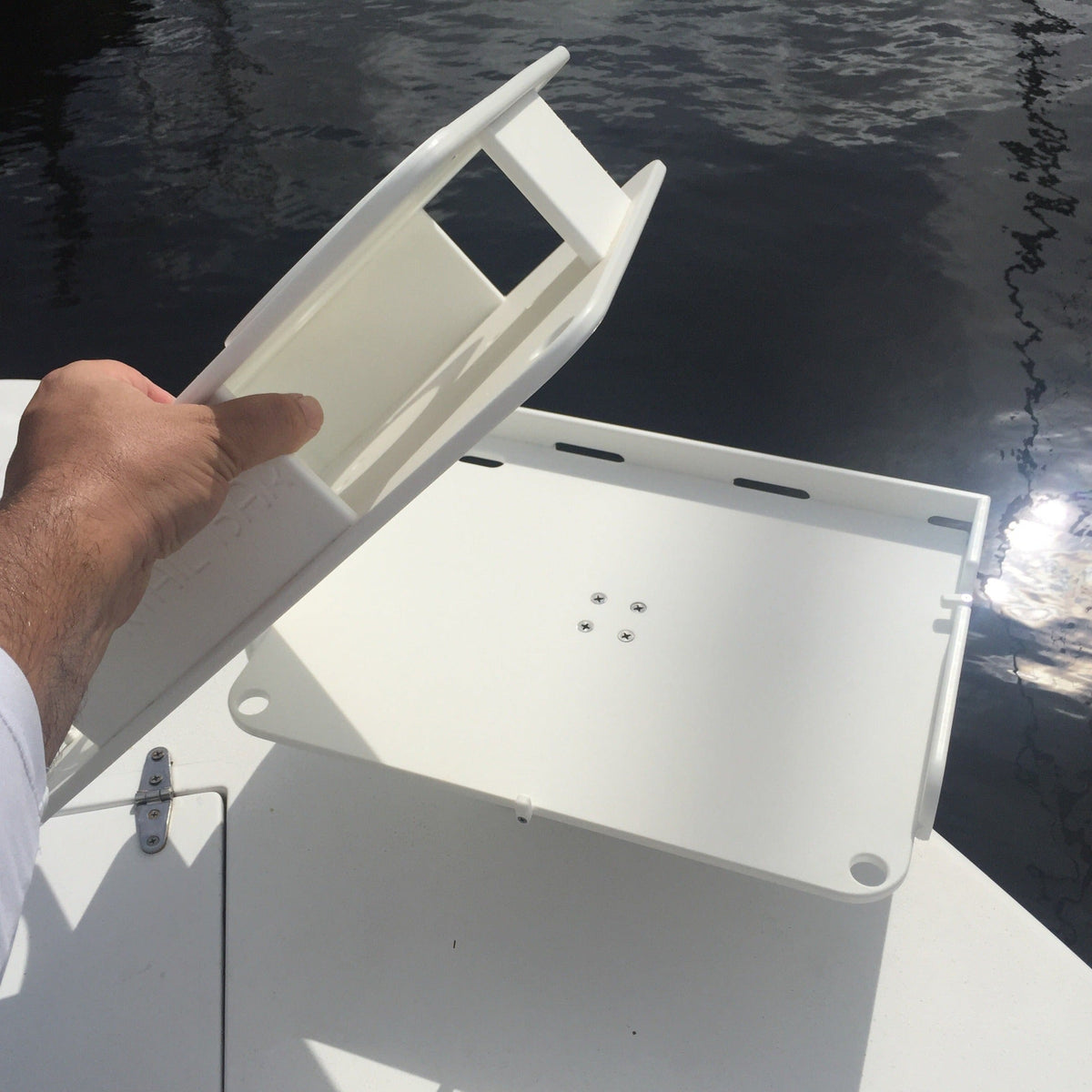 Docktail Boat Table Caddy & Bait Table with Rod Holder Mount