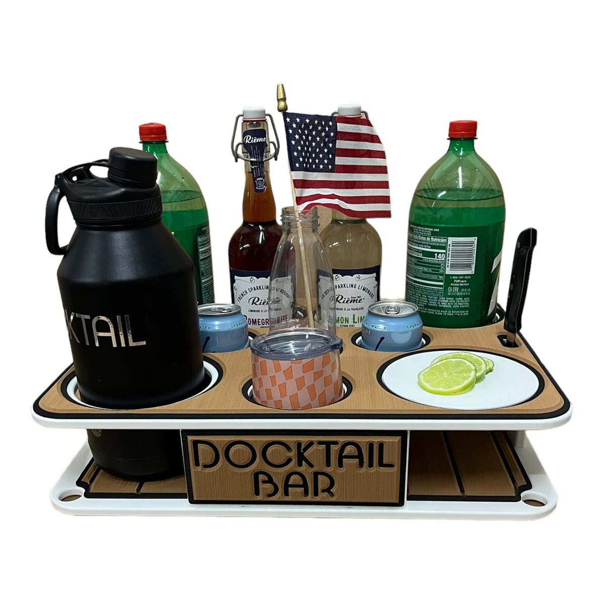 Docktail Boat Table Caddy & Bait Table with Rod Holder Mount