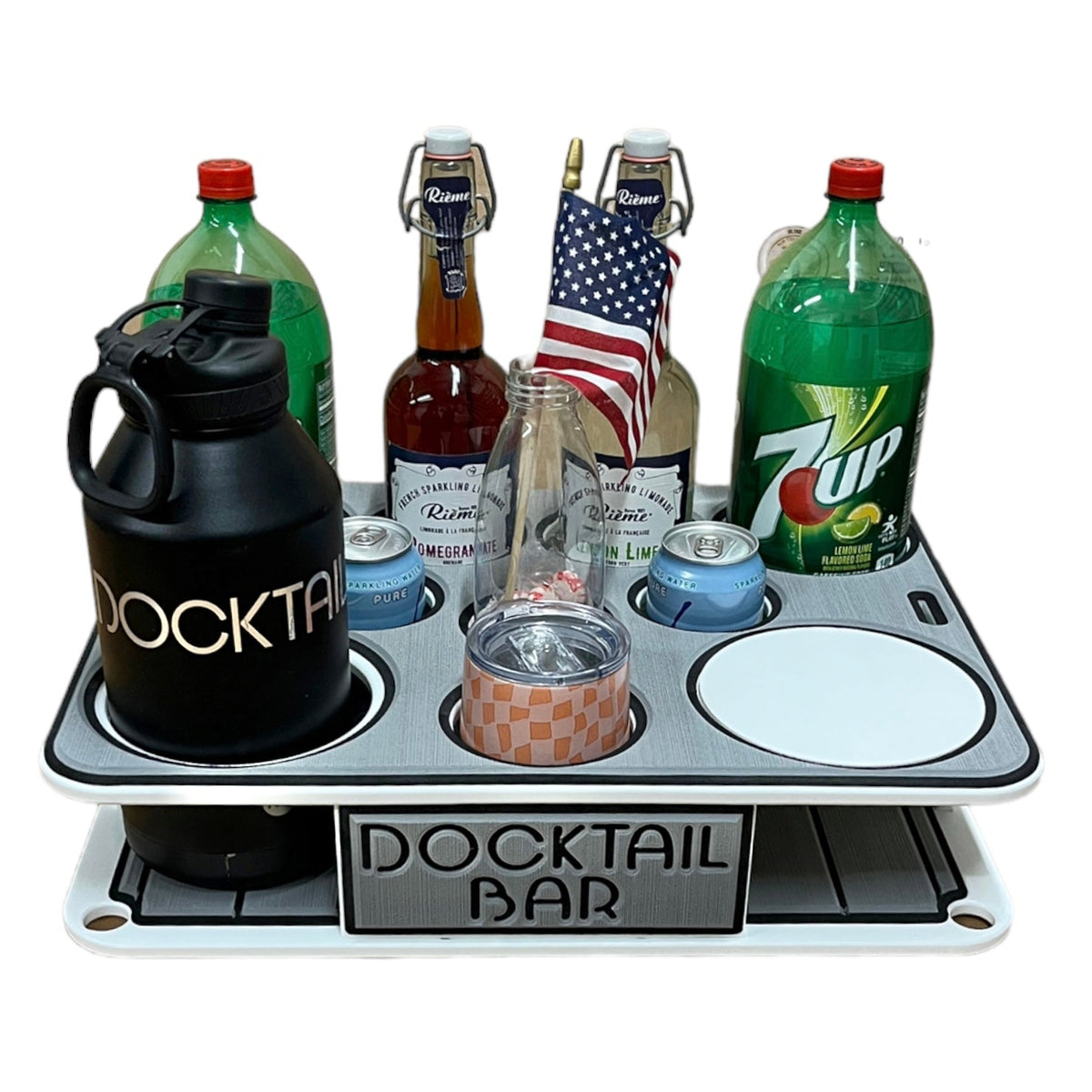 Docktail Boat Table Caddy & Bait Table with Rod Holder Mount